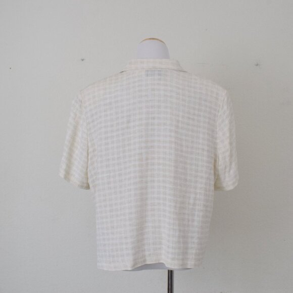Plus Size Vintage 80s Plaid Rayon/Acetate/Flax Button Down Blouse Size 18/20 - Picture 3 of 10